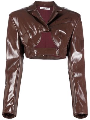 ALESSANDRO VIGILANTE cut-out patent cropped jacket - Brown
