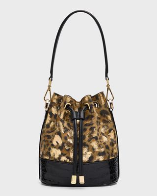 Alessia Leopard Suede & Crocodile Bucket Bag
