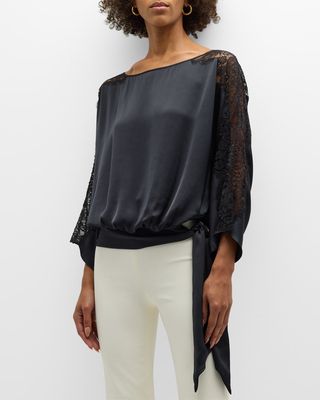 Alessia Satin Blouse with Lace Detailing