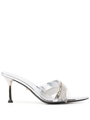 Alevì Crystal 95mm metallic leather mules - Silver