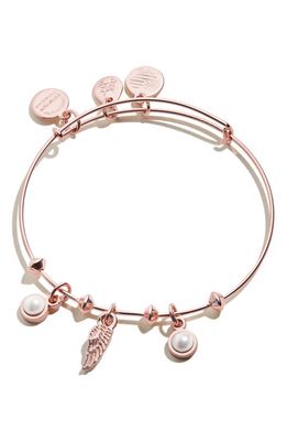 Alex and Ani Angel Wing & Simulation Pearl Expandable Wire Bangle in Shiny Rose Gold