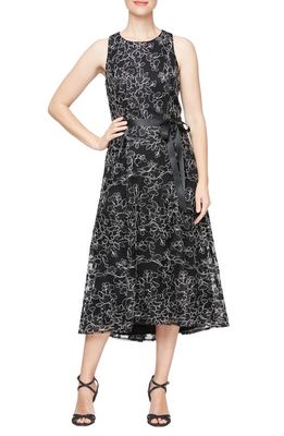 Alex & Eve Embroidered Sleeveless Cocktail Dress in Black Silver