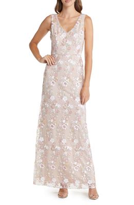 Alex & Eve Floral Embroidered Gown in Blush Multi