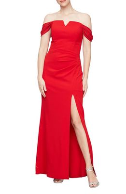 Alex & Eve Off the Shoulder Gown in True Red