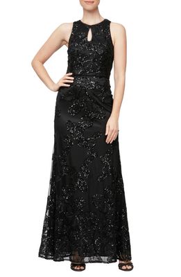 Alex & Eve Sequin Fit & Flare Gown in Black