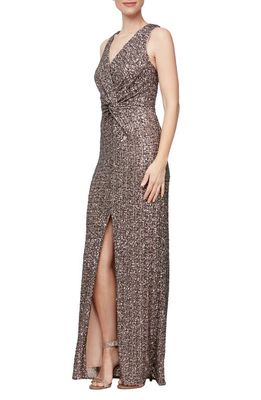 Alex & Eve Sequin Knot Front Gown in Mocha