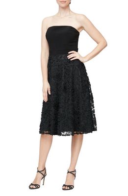 Alex & Eve Strapless Mixed Media Cocktail Dress in Black