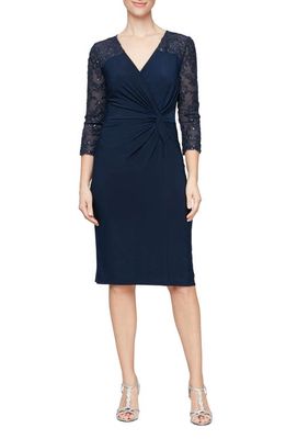 Alex Evenings Beaded Sleeve Cocktail Dress in Navy