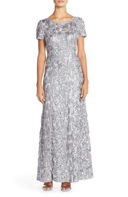 Alex Evenings Embellished Lace A-Line Evening Gown in Dove