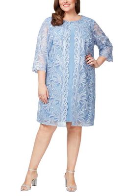 Alex Evenings Embroidered Mock Jacket Cocktail Dress in Periwinkle