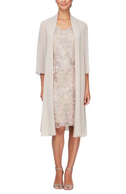 Alex Evenings Embroidered Sequin Lace Sheath Dress with Jacket in Taupe