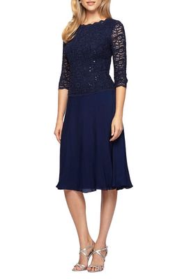 Alex Evenings Faux Two-Piece Cocktail Dress in Navy