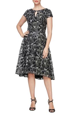 Alex Evenings Floral Keyhole Dress in Black/Taupe