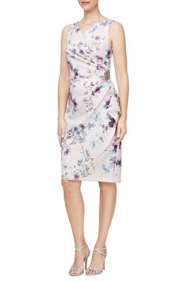 Alex Evenings Floral Side Ruched Cocktail Dress in Blush Multi