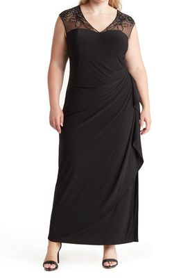 Alex Evenings Illusion Lace Detail Empire Waist Gown in Black