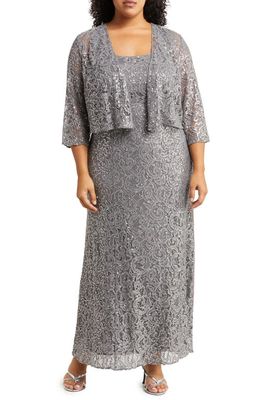 Alex Evenings Lace & Sequin Jacket Dress in Charcoal