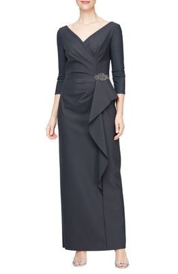 Alex Evenings Ruched Column Dress in Charcoal