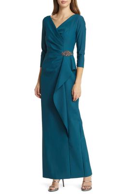 Alex Evenings Ruched Column Gown in Deep Teal
