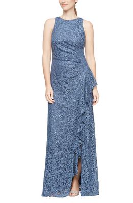Alex Evenings Ruffle Sequin Lace Formal Gown in Wedgewood