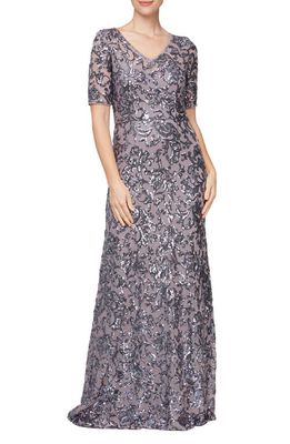 Alex Evenings Sequin A-Line Evening Gown in Icy Orchid