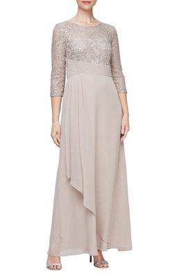 Alex Evenings Sequin & Lace Bodice Gown in Buff