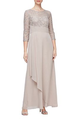 Alex Evenings Sequin & Lace Empire Waist Gown in Buff
