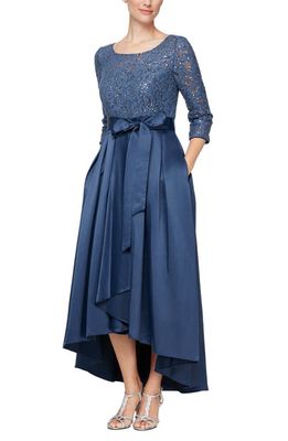 Alex Evenings Sequin Lace High-Low Cocktail Dress in Wedgewood