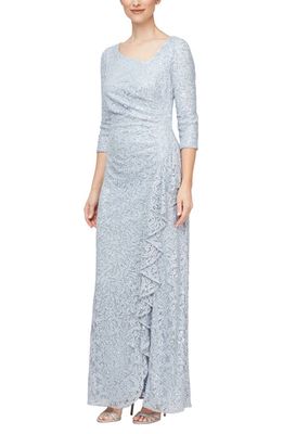 Alex Evenings Sequin Lace Ruffle Gown in Hydrangea