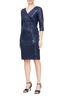 Alex Evenings Sequin Sheath Cocktail Dress in Navy