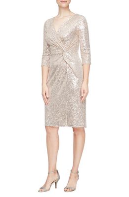 Alex Evenings Sequin Sheath Cocktail Dress in Taupe