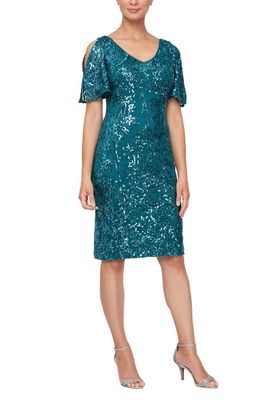 Alex Evenings Slit Sleeve Sequin Cocktail Dress in Peacock