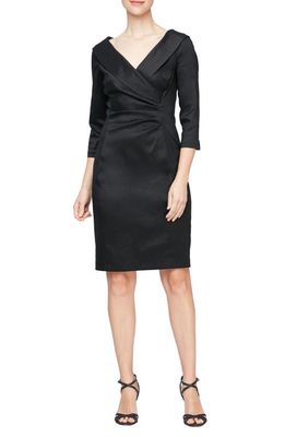 Alex Evenings Three-Quarter Sleeve Taffeta Sheath Cocktail Dress in Black