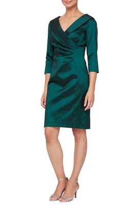 Alex Evenings Three-Quarter Sleeve Taffeta Sheath Cocktail Dress in Emerald Green