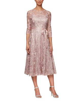 Alex Evenings Women's Belted Floral Embroidered Midi Dress in Rose