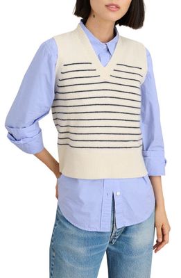 Alex Mill Marina Stripe Merino Wool Sweater Vest in Navy/Ivory