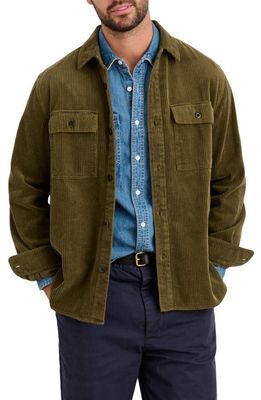 Alex Mill Rugged Corduroy Oversize Button-Up Shirt Jacket in Dark Olive