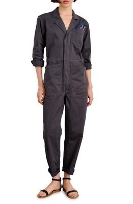 Alex Mill Standard Long Sleeve Stretch Cotton Twill Jumpsuit in Iron Grey