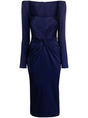 Alex Perry Alden gathered-detail fitted midi dress - Blue