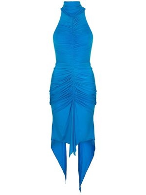 Alex Perry asymmetric ruched halterneck dress - Blue