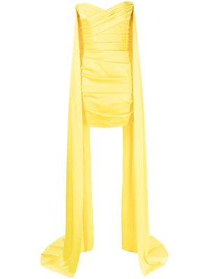 Alex Perry draped-panel ruched dress - Yellow