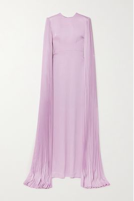 Alex Perry - Dresden Cape-effect Pleated Satin-crepe Gown - Purple