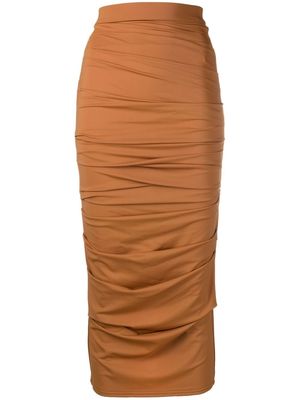 Alex Perry gathered-detail pencil skirt - Brown