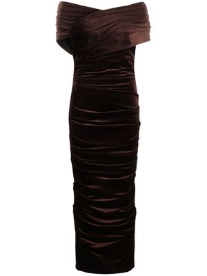 Alex Perry Layne velvet ruched dress - Brown