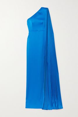 Alex Perry - Marnel One-shoulder Cape-effect Pleated Satin-crepe Maxi Dress - Blue