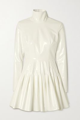 Alex Perry - Miller Pleated Stretch-pvc Turtleneck Mini Dress - White