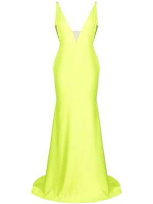 Alex Perry plunge-neck fishtail gown - Yellow