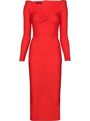 Alex Perry square-neck long-sleeve dress - Red