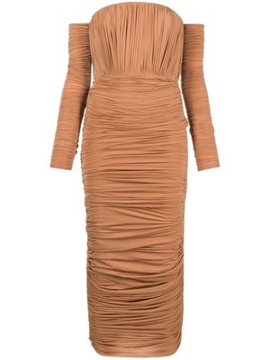 Alex Perry Sterling off-shoulder ruched dress - Brown