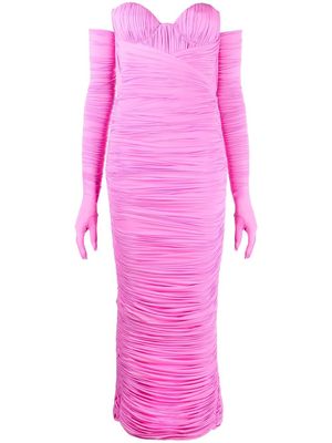 Alex Perry strapless ruched gown with gloves - Pink