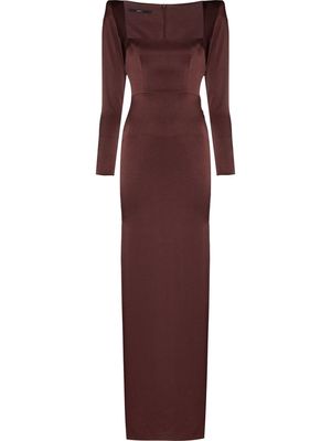 Alex Perry structured shoulder side-slit gown - Brown